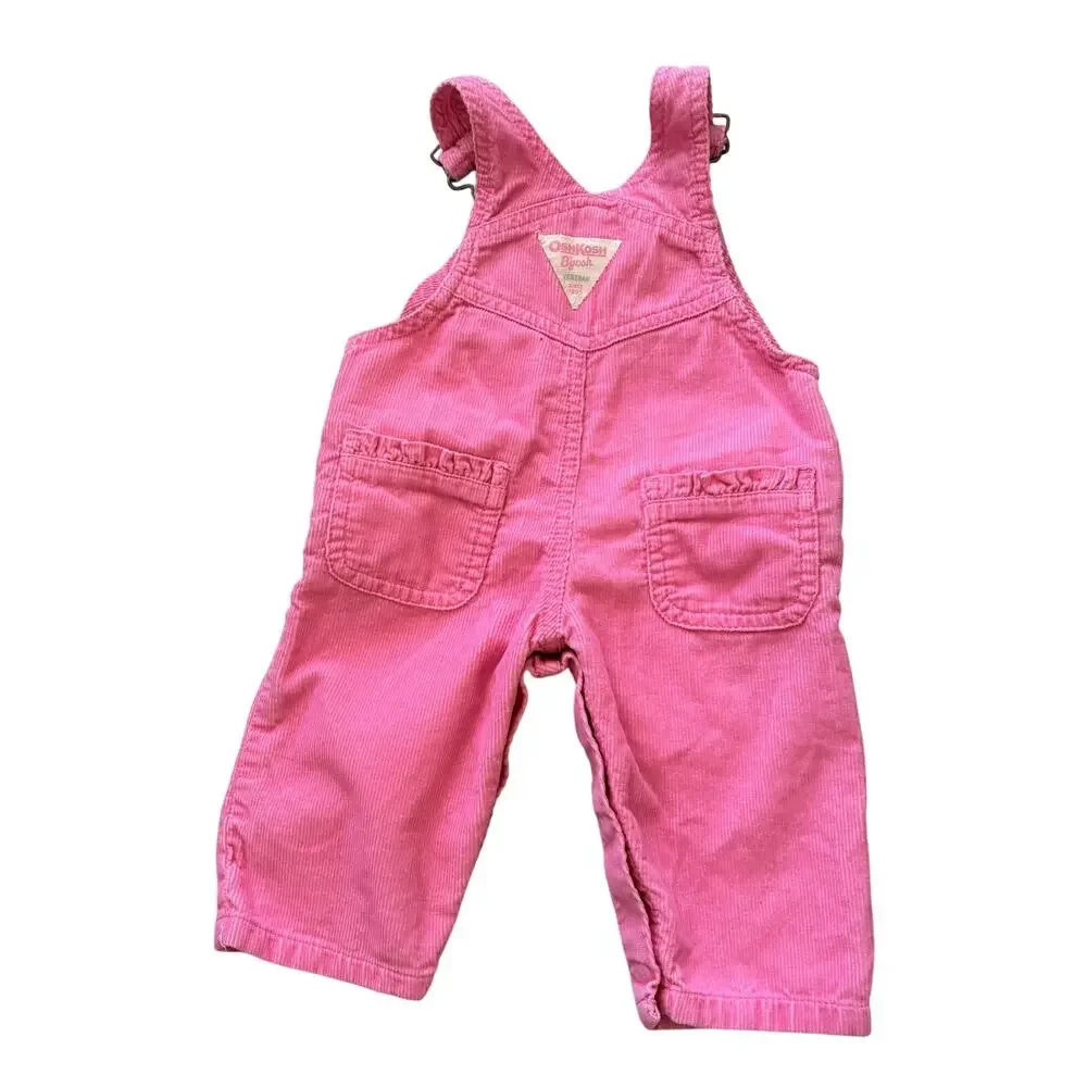 Y2K OshKosh B’gosh Pink Corduroy Baby Overalls Floral Embroidered 3M Barbiecore
